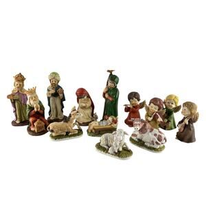 Vintage 13pc Bisque Nativity Figurine Set Creative Art Flowers Inc Christmas